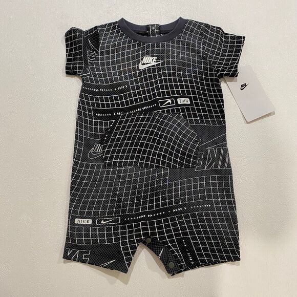 Nike Baby Romper 6M NWT β Iron Gray Grid Graphic One-Piece Bodysuit - Picture 1 of 4